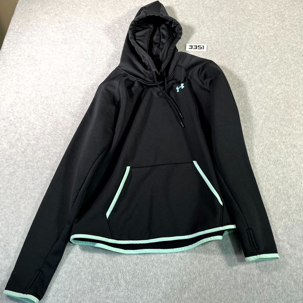 Under Armour Hoodie Womens Large Black Fleece Lined‎ Logo Raglan Sleeve Winter